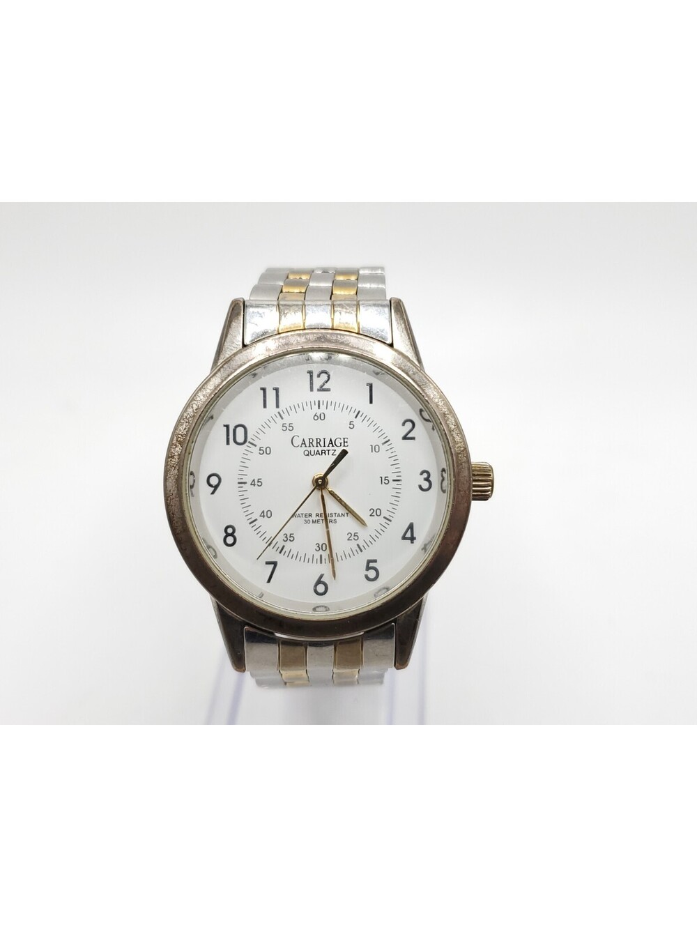 2004 Timex Carriage Quartz Watch Mens New Battery Two-Tone White Dial 36mm